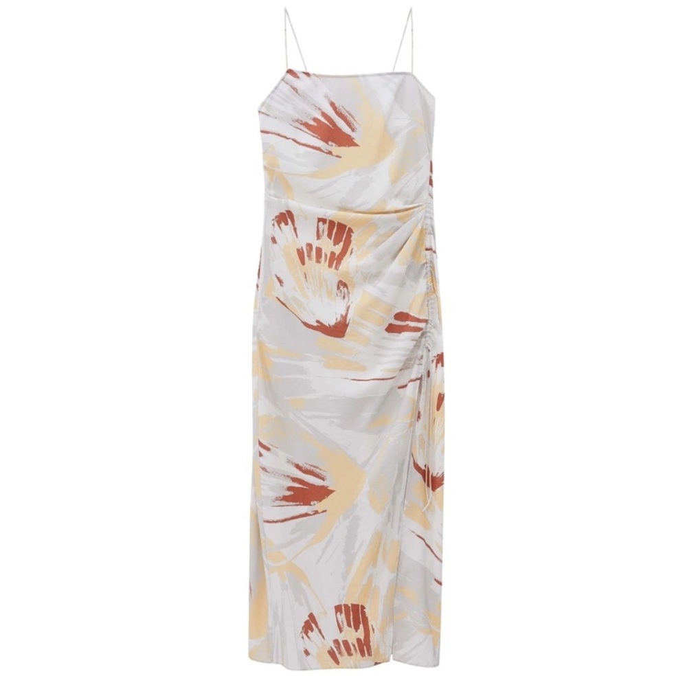 NWT Neiwai x Savislook Shell Print Tencel Shirred Slit Maxi Dress Size 6 $168 - Picture 2 of 12